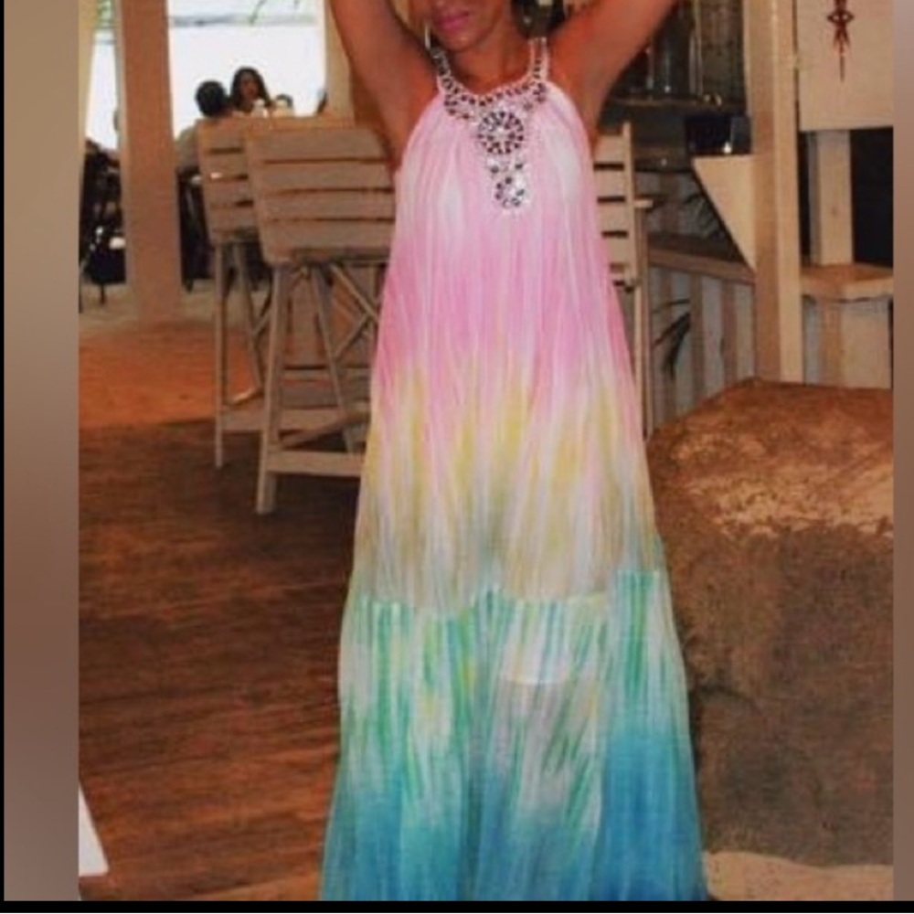 BCBGMAXAZRIA
Rhinestone Collar
Multi Color Maxi Dress
